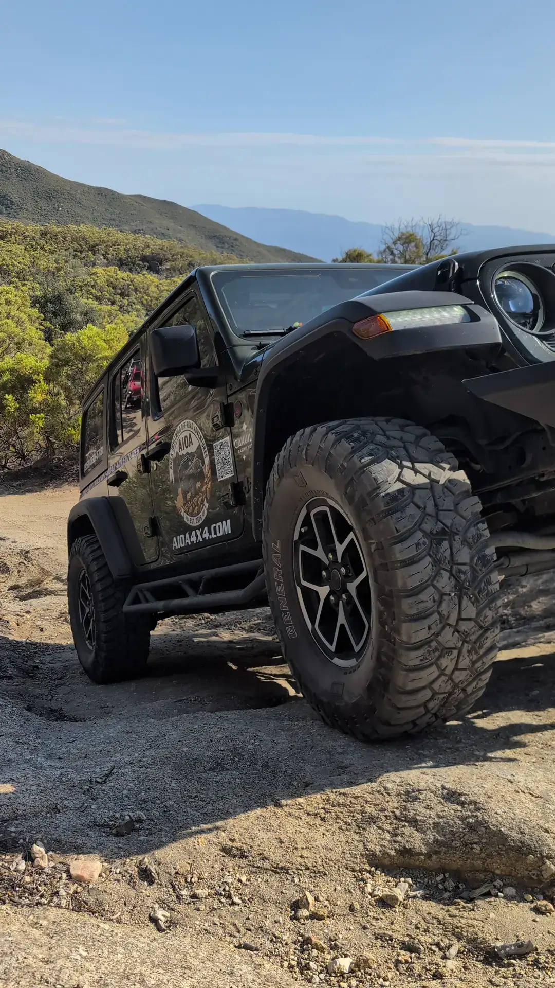 AIOA Jeep on the Cahuilla Mountain trail with ridgeline views