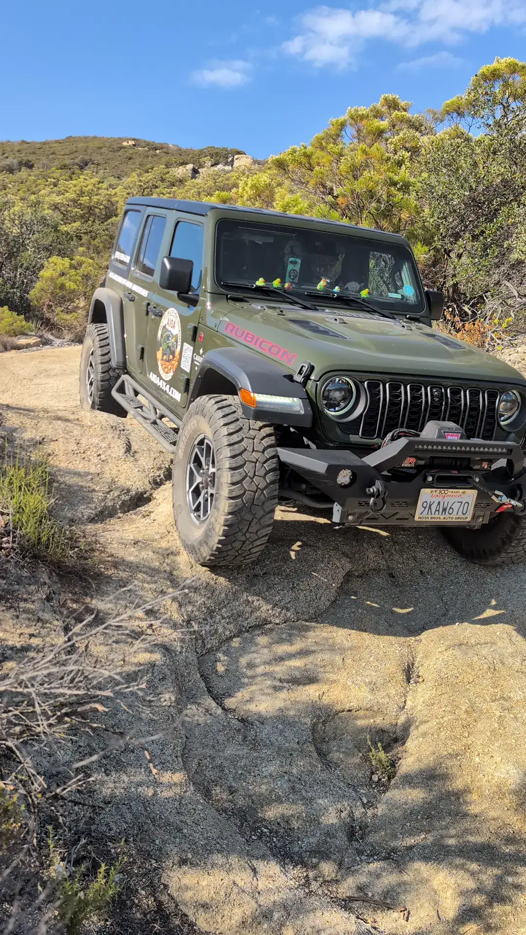 AIOA green Rubicon on rocky granite on the Cahuilla Mountain trail